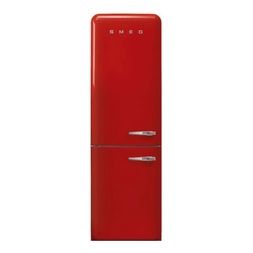 Smeg 50’s Style Refrigerador con Congelador Abajo, 24″/60 cm, Bisagra Izquierda, Rojo