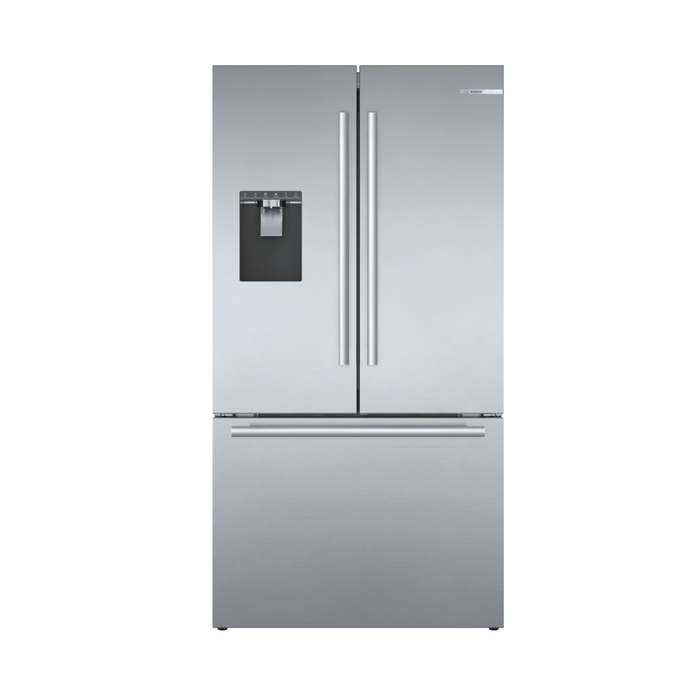 Bosch Refrigerador Puerta Francesa y Congelador Inferior, 36″/90 cm, Serie 500, Acero Inoxidable