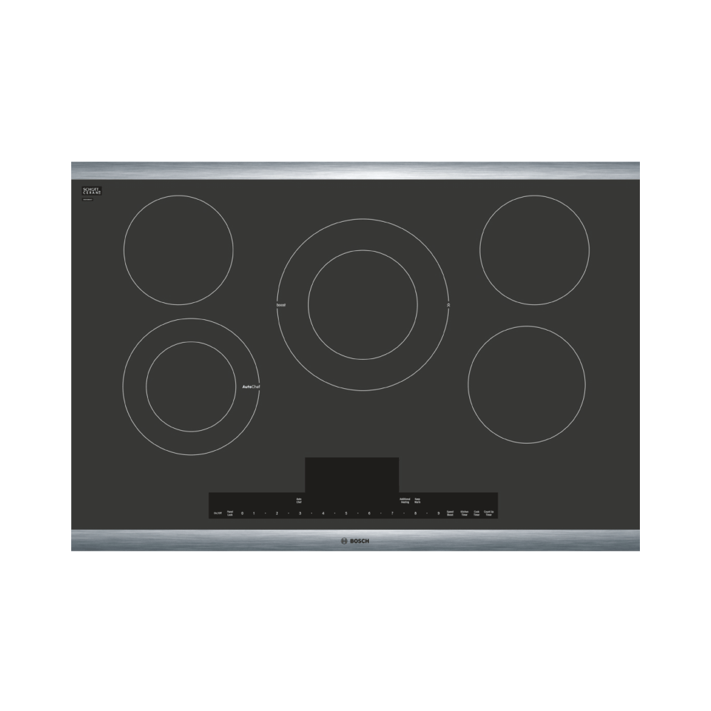 Bosch Electric Cooktop, 30″/76 cm, Benchmark Series, Black with Stainless Steel Frame