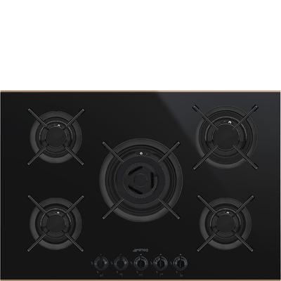Smeg Dolce Stil Novo Tope de Cocina a Gas, 70-75 cm, Negro