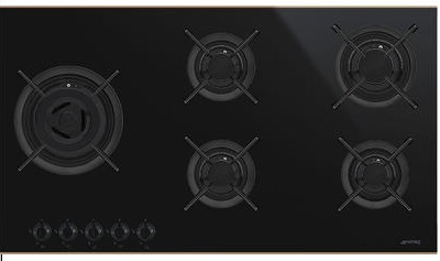 Smeg Dolce Stil Novo Tope de Cocina a Gas, 36″/90 cm, Negro