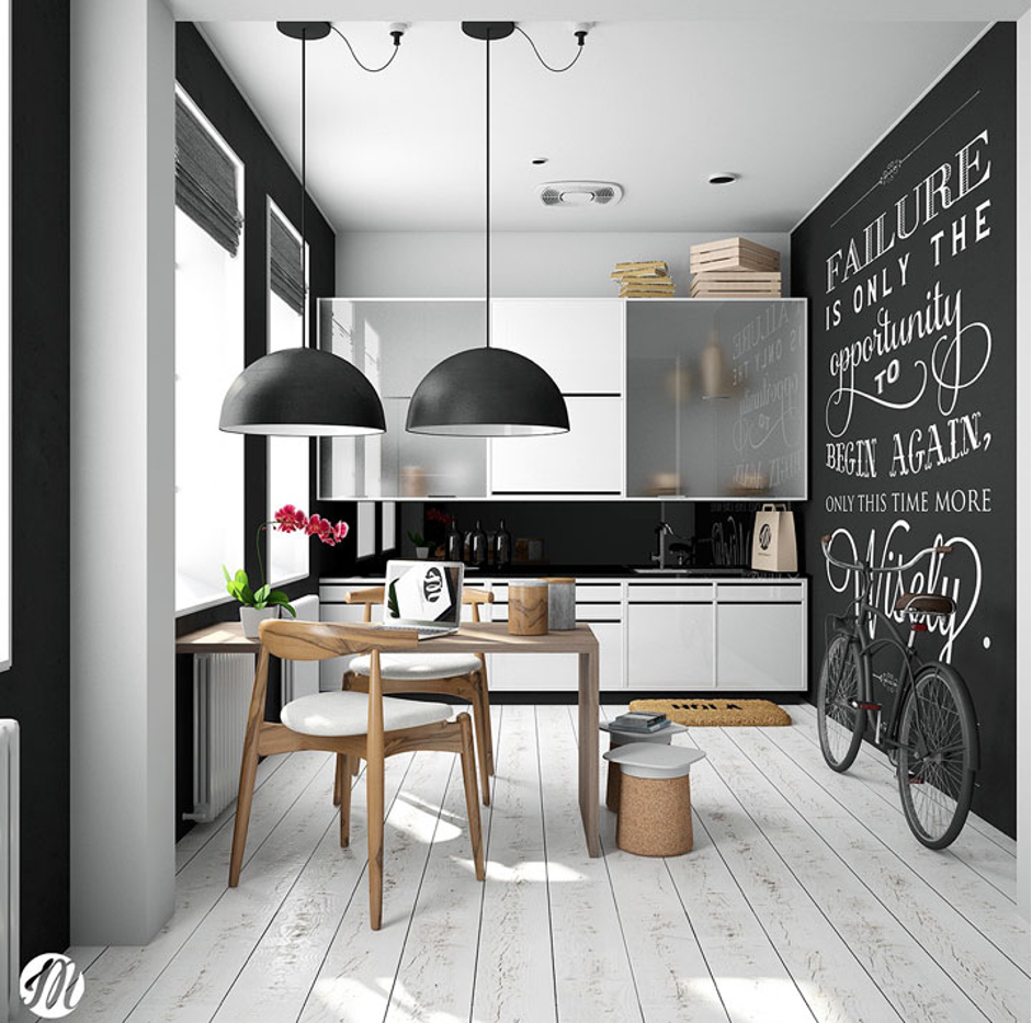 kitchen using black and white